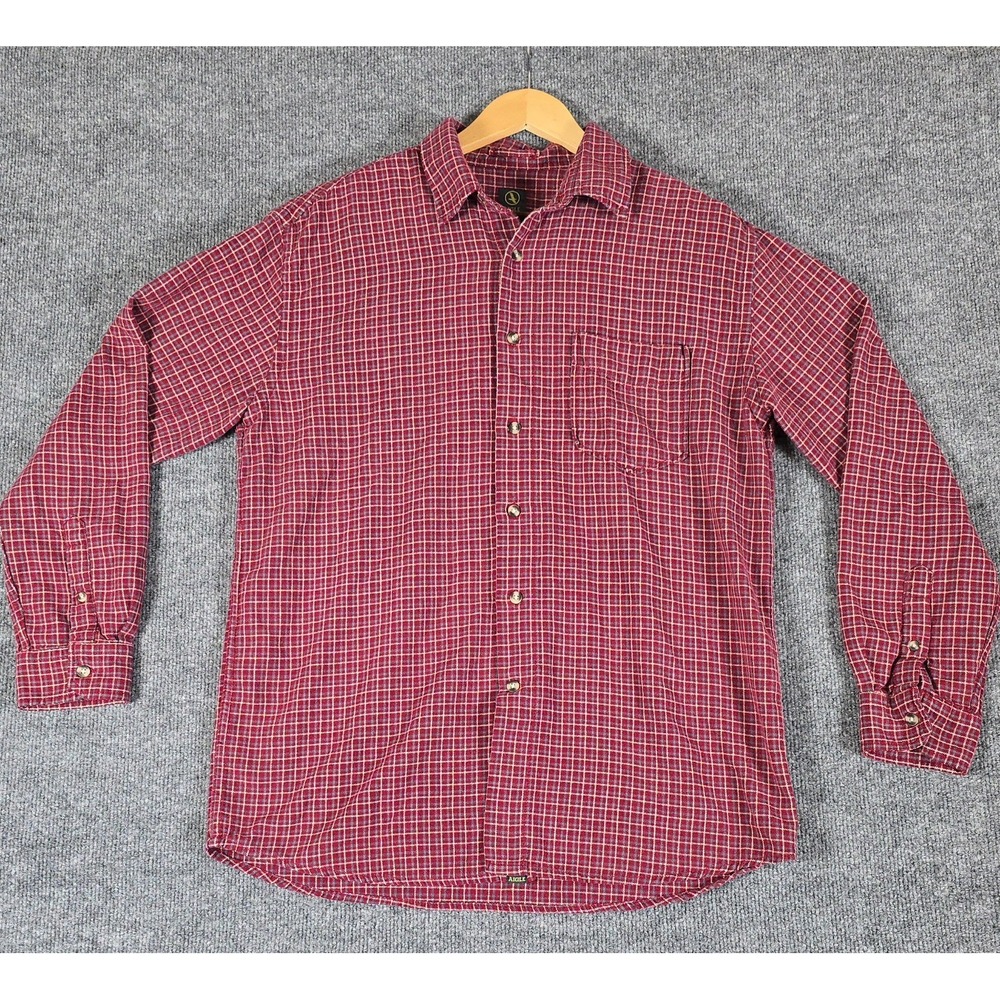 Aigle Mens Flannel Shirt Red Plaid Long Sleeve Button Up‎ 100% Cotton Large